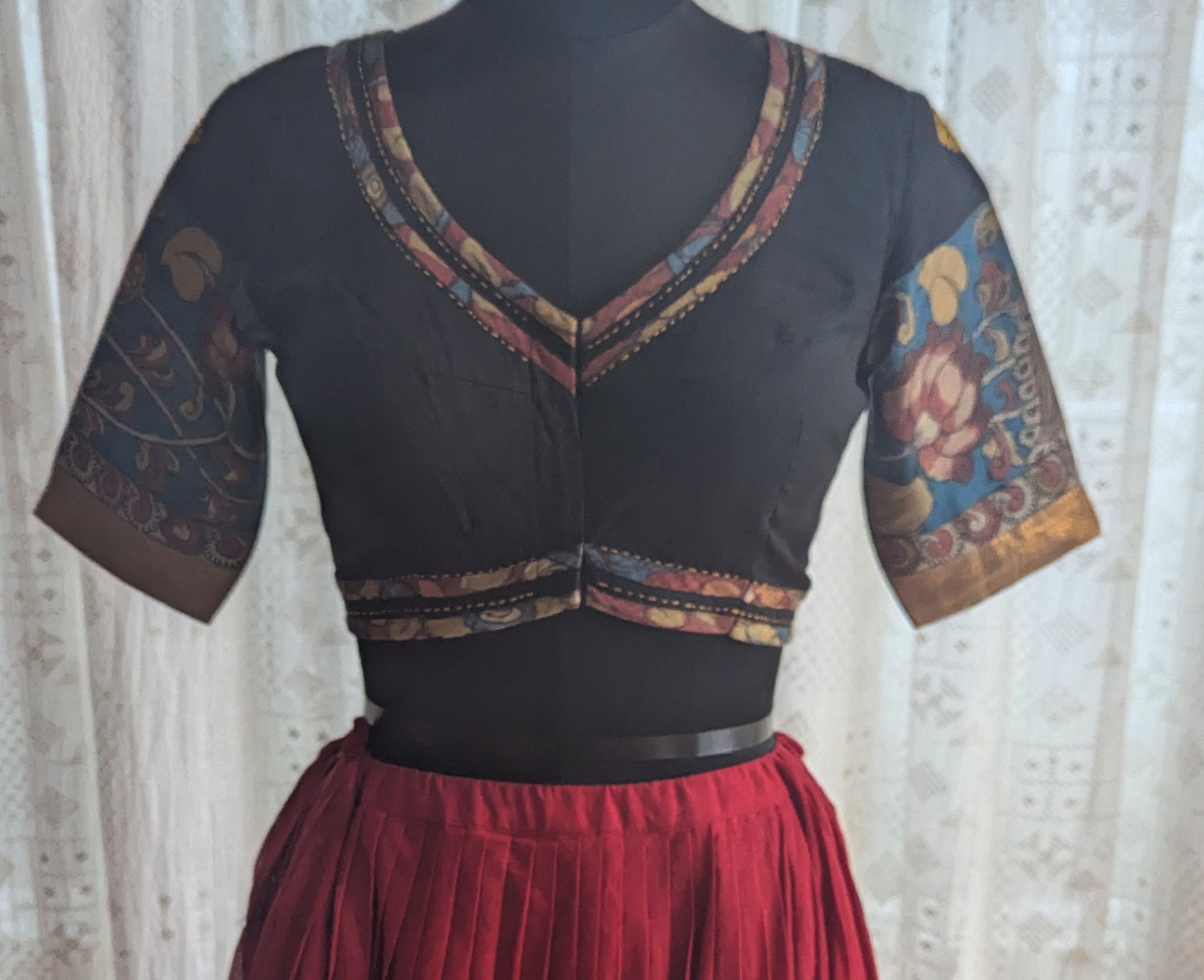 Vanamayi Kalamkari with Kutch Embroidered Blouse