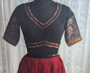 Vanamayi Kalamkari with Kutch Embroidered Blouse