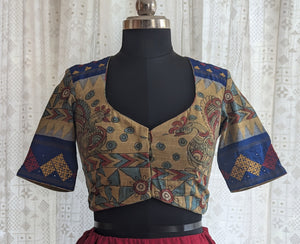Mayilrava Kalamkari with Kutch Embroidered Blouse