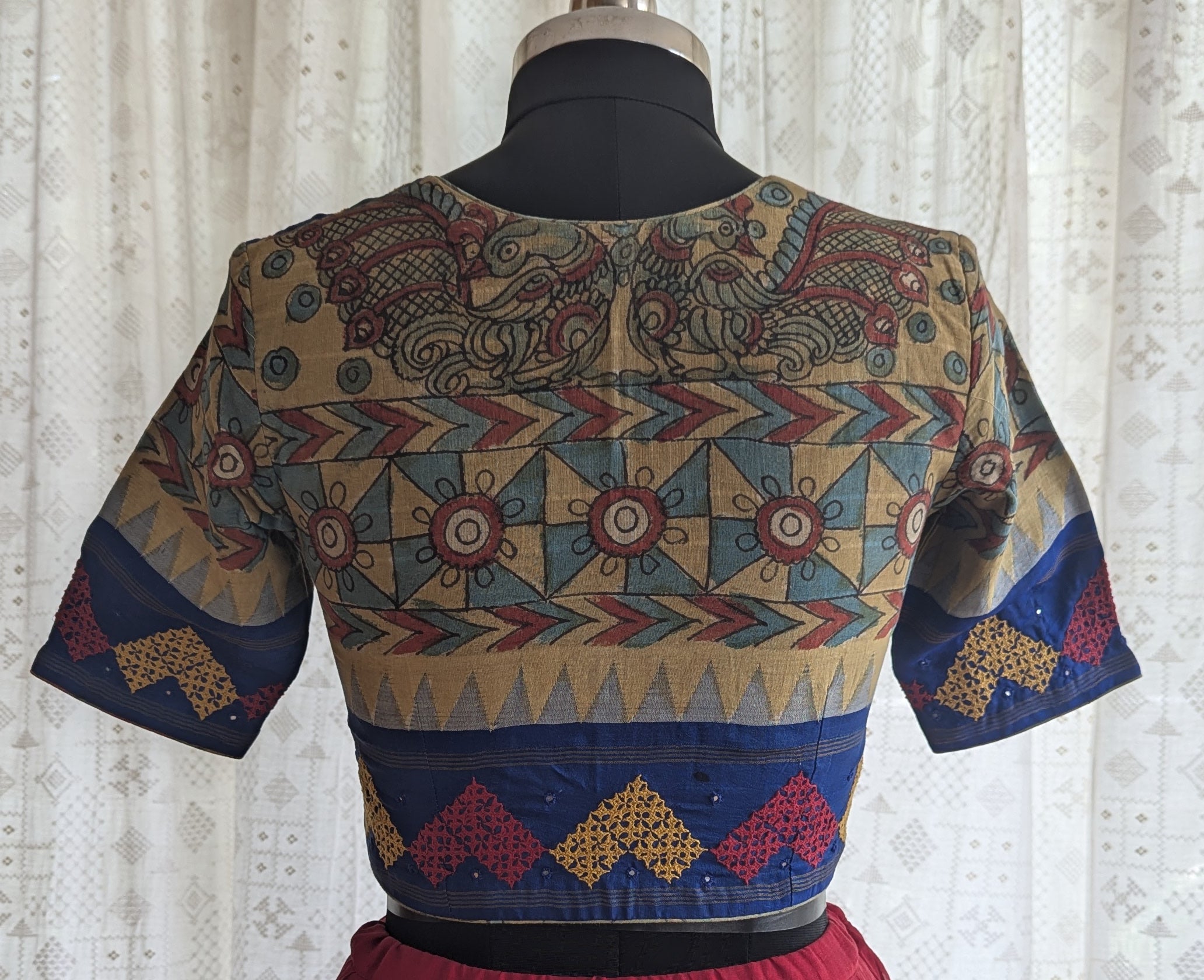 Mayilrava Kalamkari with Kutch Embroidered Blouse