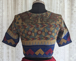 Mayilrava Kalamkari with Kutch Embroidered Blouse