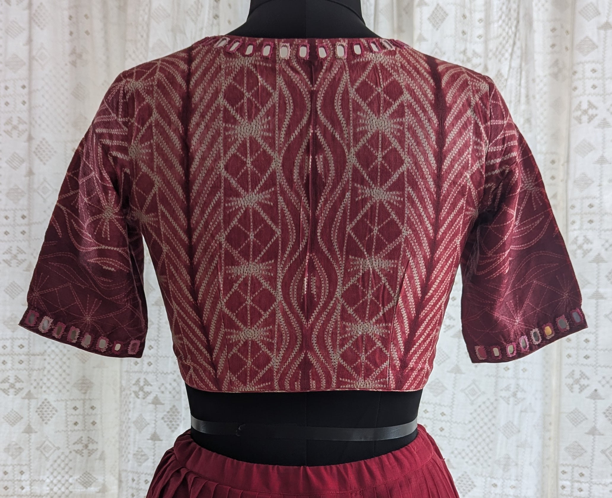 Rusted Red Shibori with Kutch Mirror work