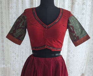 Temple Red Appliqué Kutch Embroidered Blouse