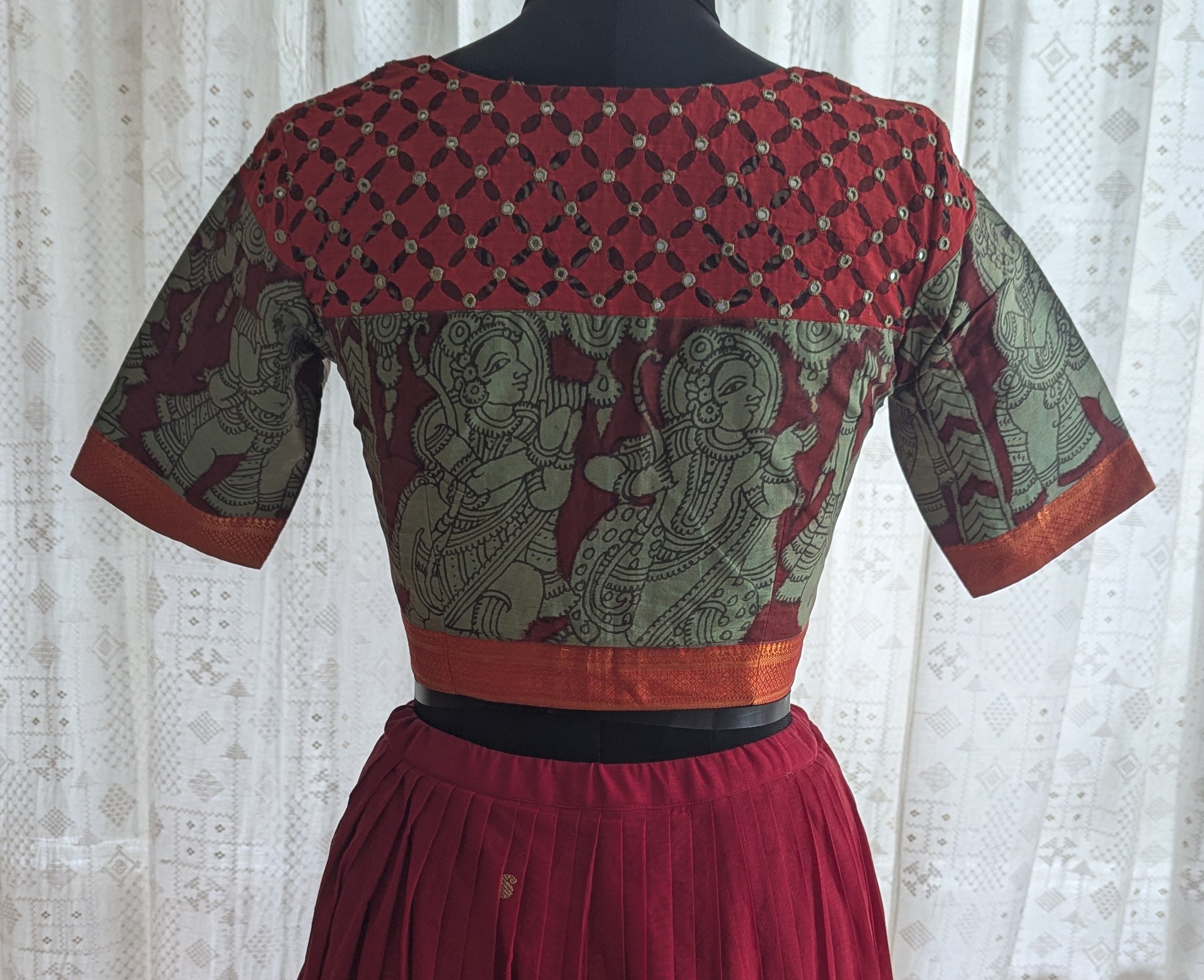 Temple Red Appliqué Kutch Embroidered Blouse
