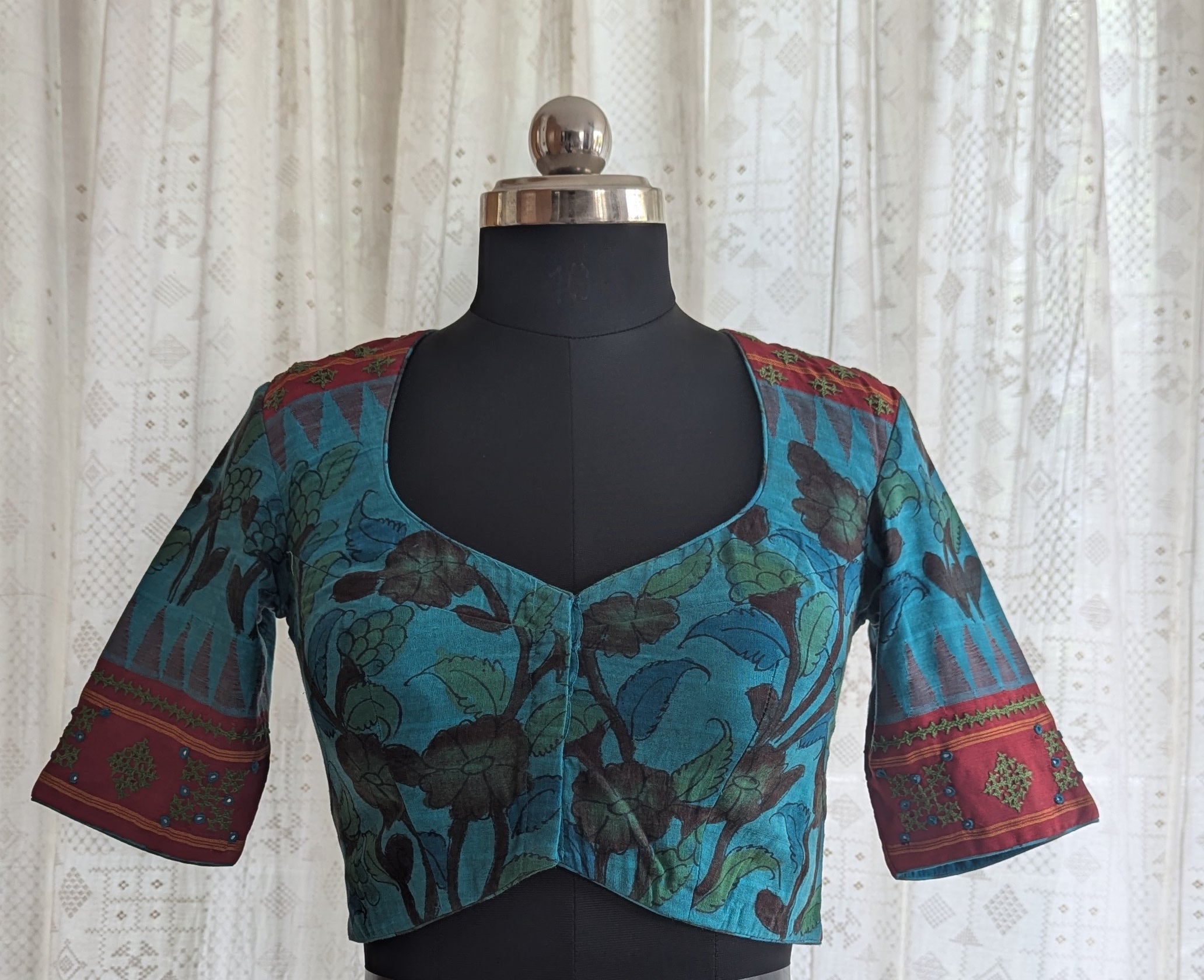Neelavalli Kalamkari with Kutch Embroidered Blouse