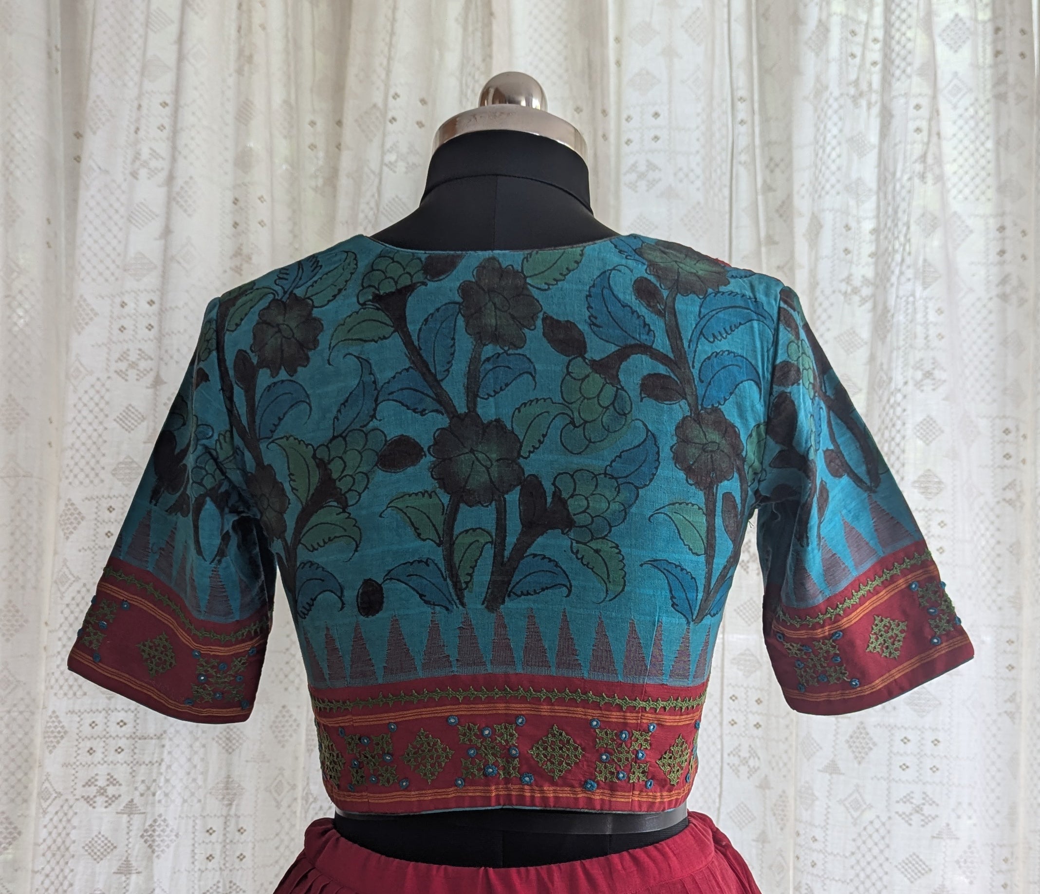 Neelavalli Kalamkari with Kutch Embroidered Blouse