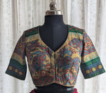 Load image into Gallery viewer, Mayura Nritya Kalamkari with Kutch Embroidered Blouse
