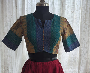 Ocean Blues with Beige Ikat Blouse