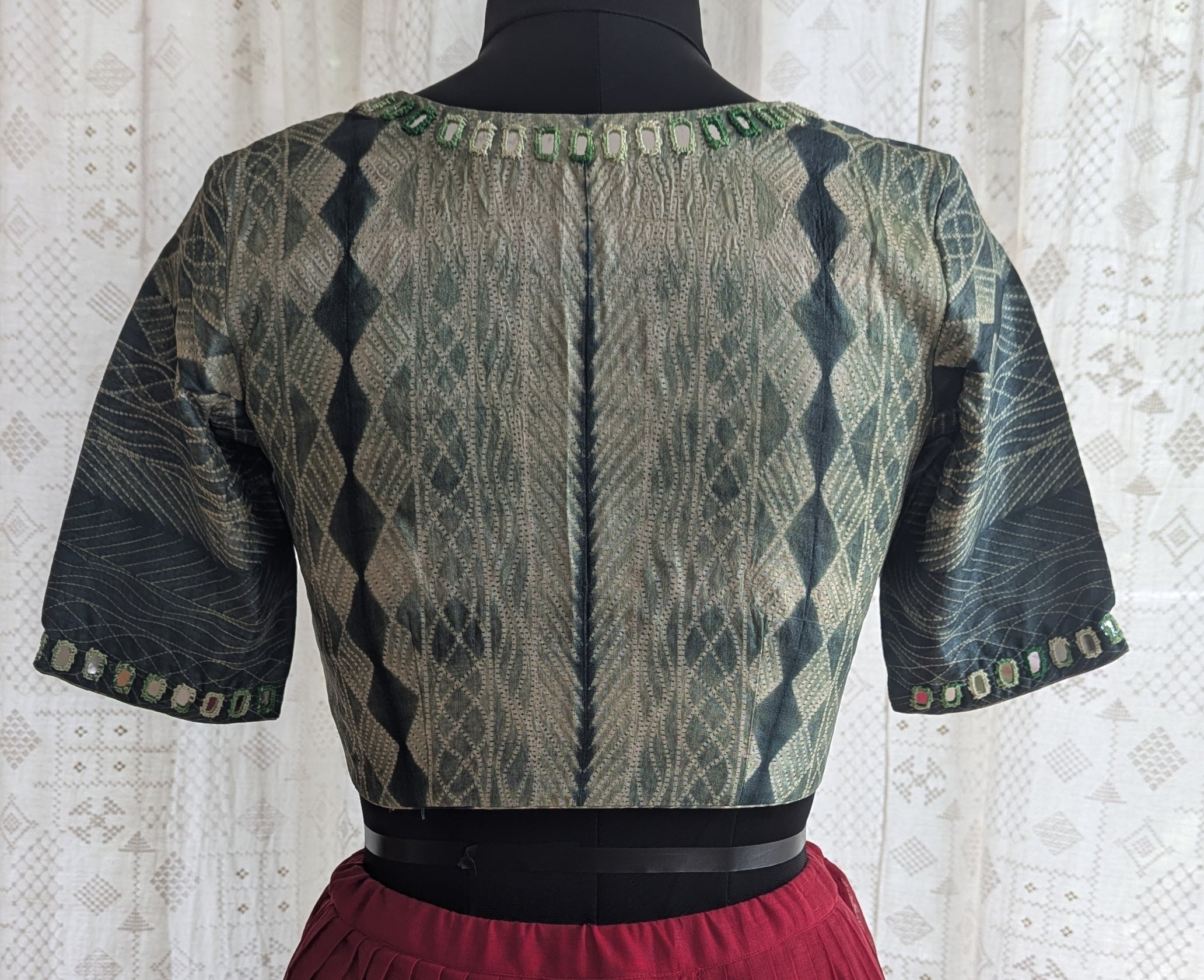 Indigo Shibori with Kutch Mirror work