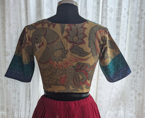 Ocean Blues with Beige Ikat Blouse