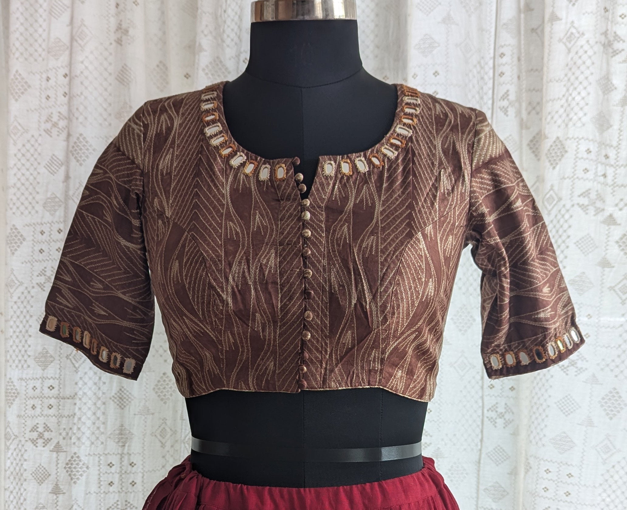 Mocha Brown Shibori with Kutch Mirror work