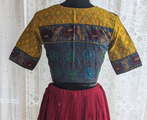Mustard Yellow Ikat with Kantha Embroidery Blouse