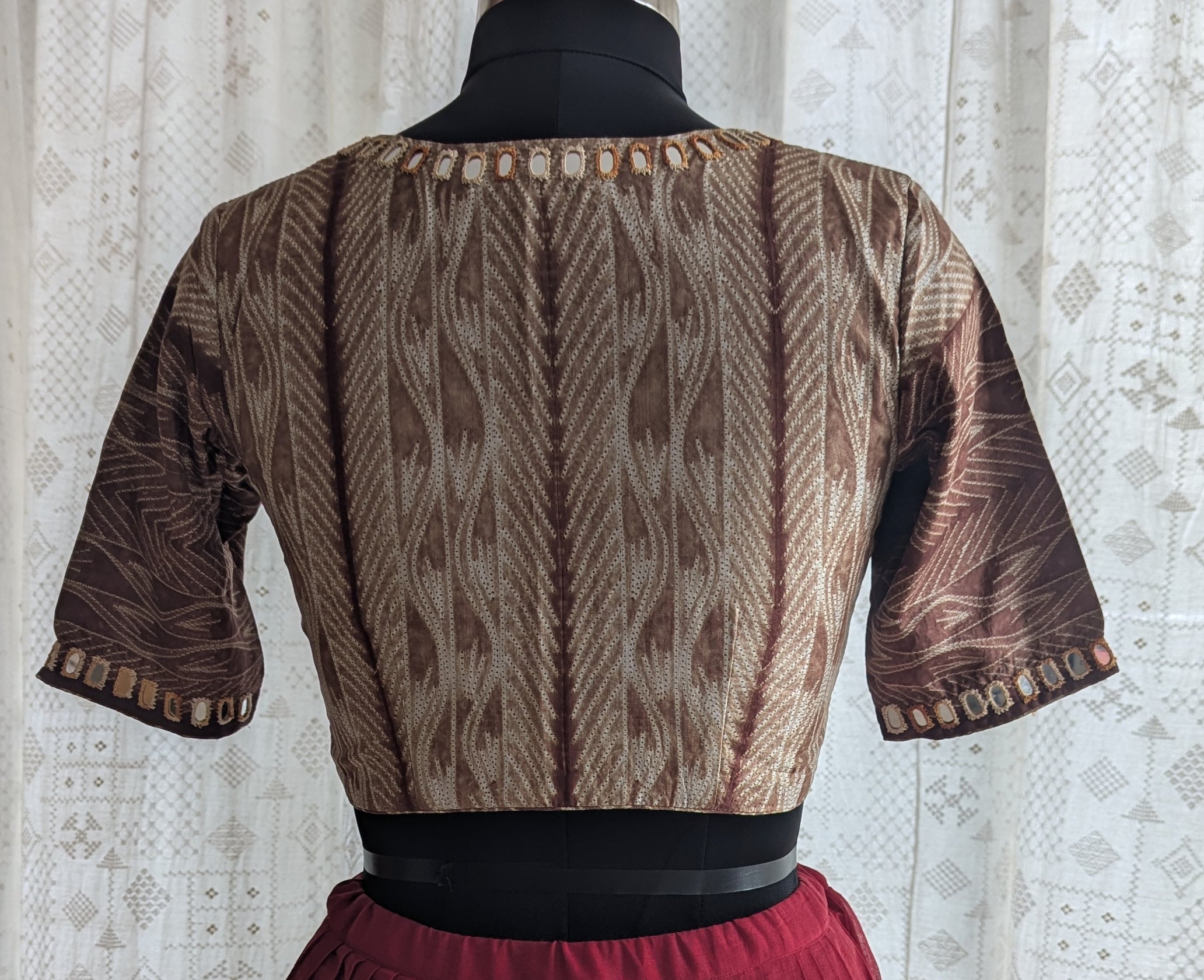 Mocha Brown Shibori with Kutch Mirror work