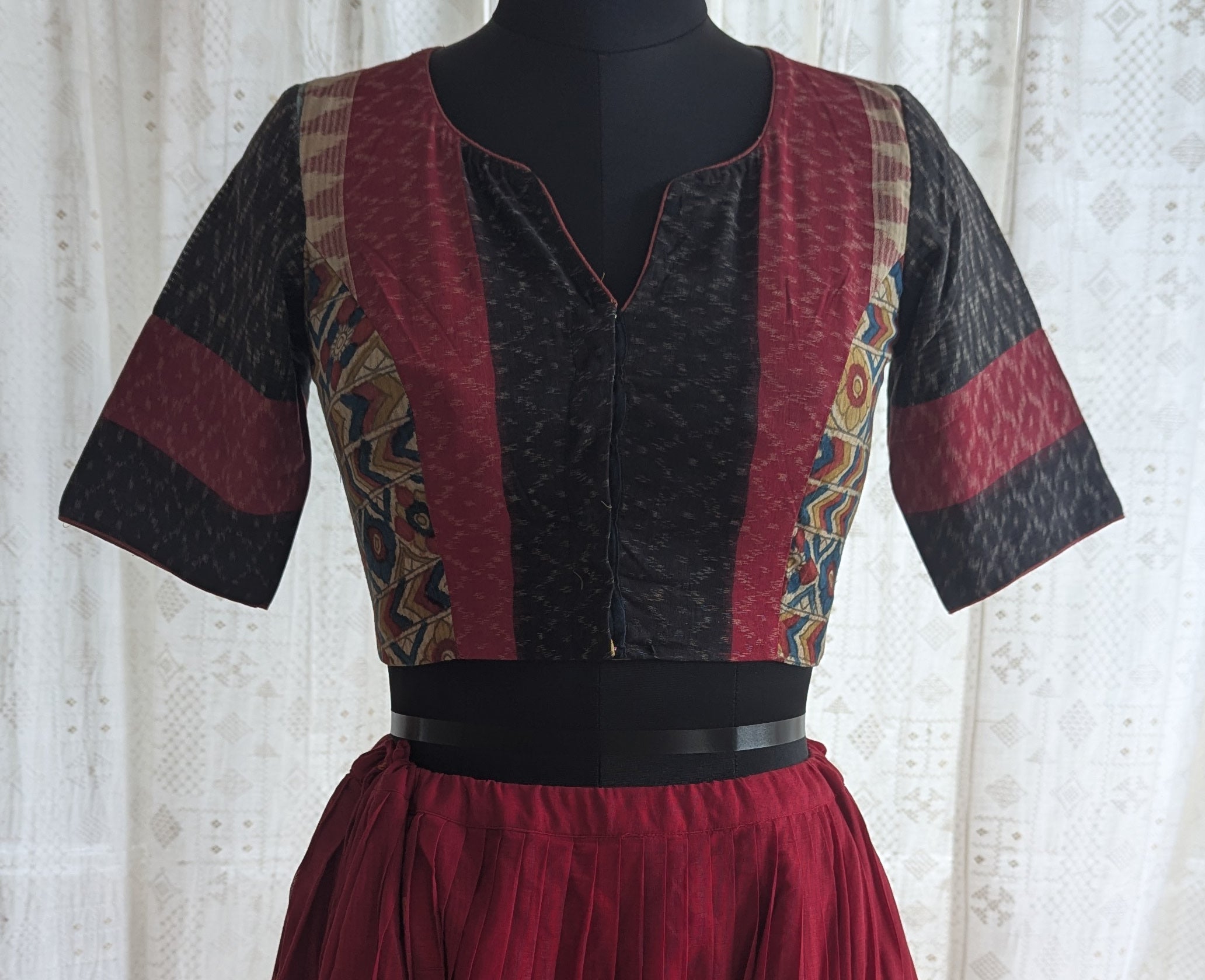 Rustic Black–Red Ikat Blouse
