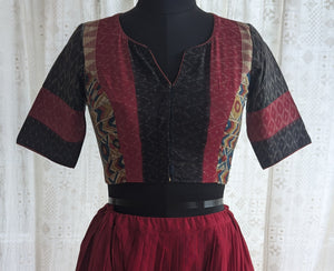 Rustic Black–Red Ikat Blouse