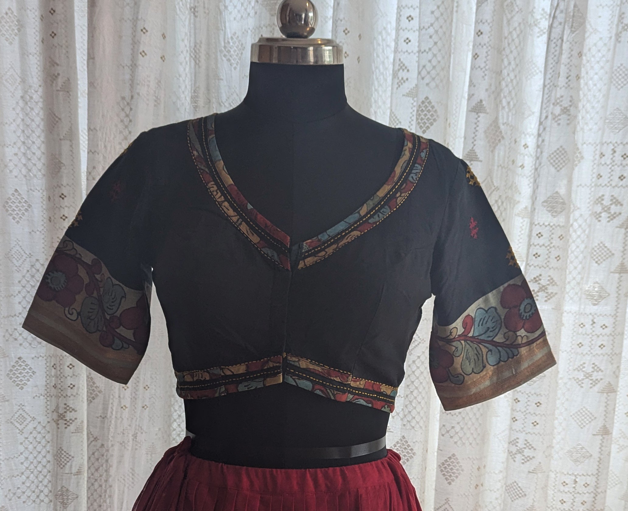 Madhavi Kalamkari with Kutch Embroidered Blouse