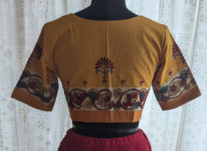 Mustard Bloom Kalamkari with Kutch Embroidered Blouse