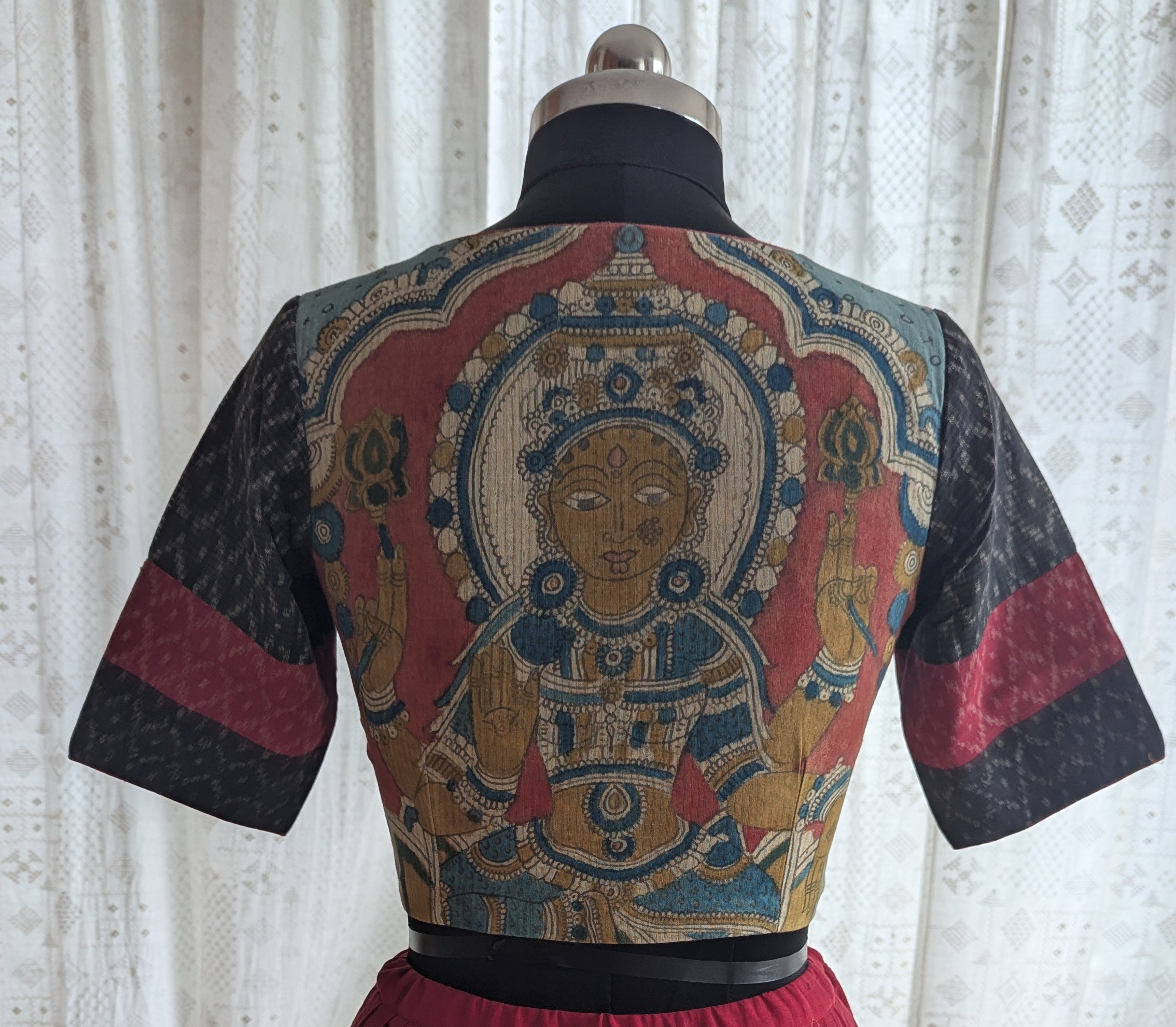 Rustic Black–Red Ikat Blouse