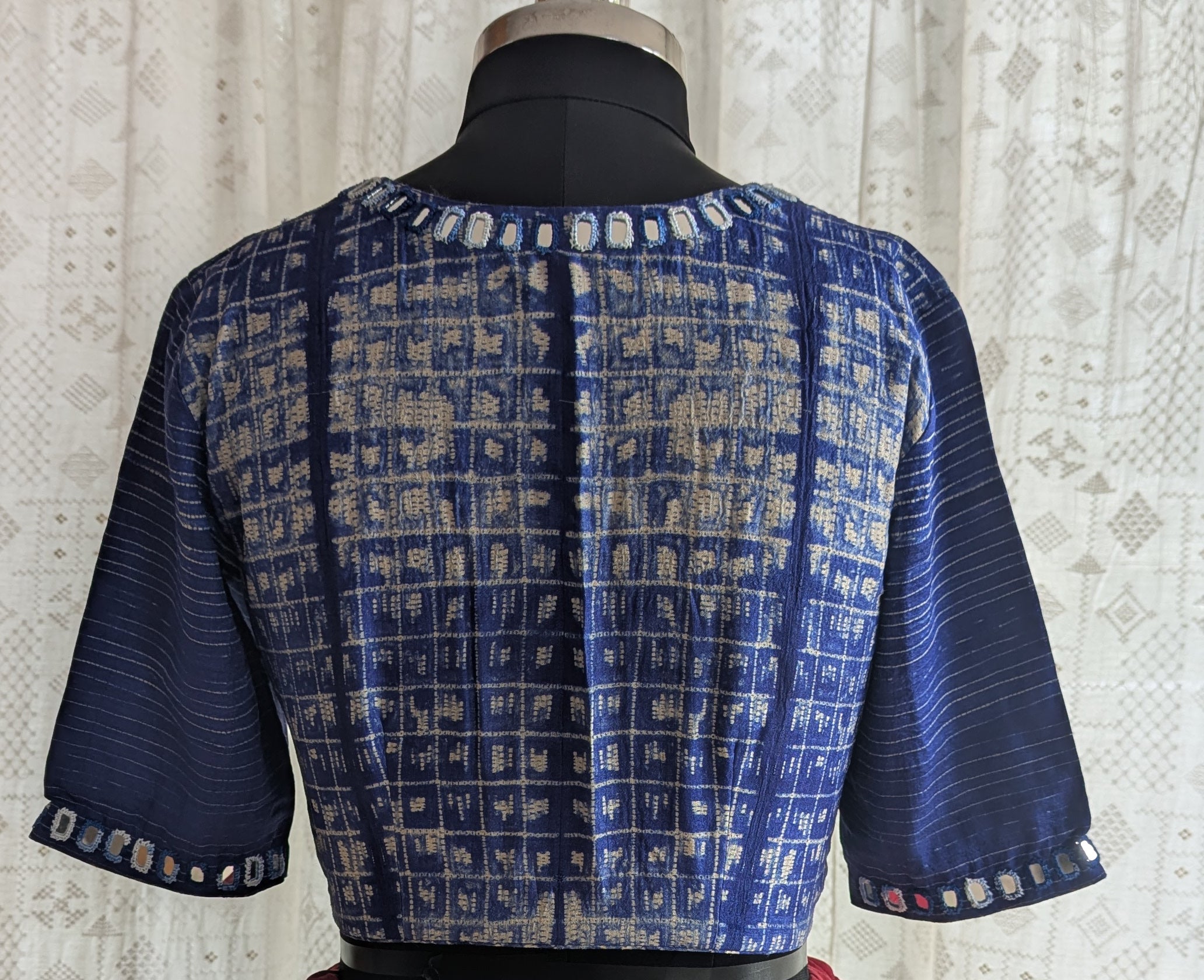 Ink Blue Shibori with Kutch Mirror work