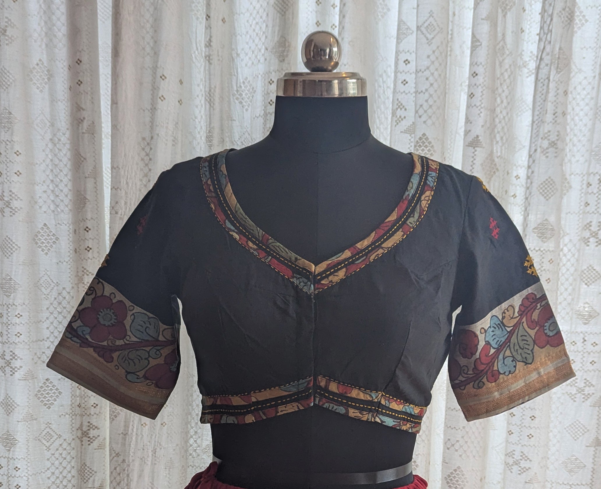 Kusuma Kalamkari with Kutch Embroidered Blouse