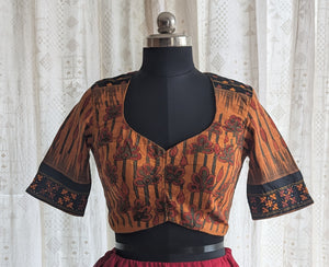 Rudrapushpa Kalamkari with Kutch Embroidered Blouse