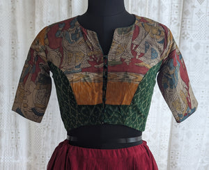 Olive Green, Mustard & Beige Ikat Blouse