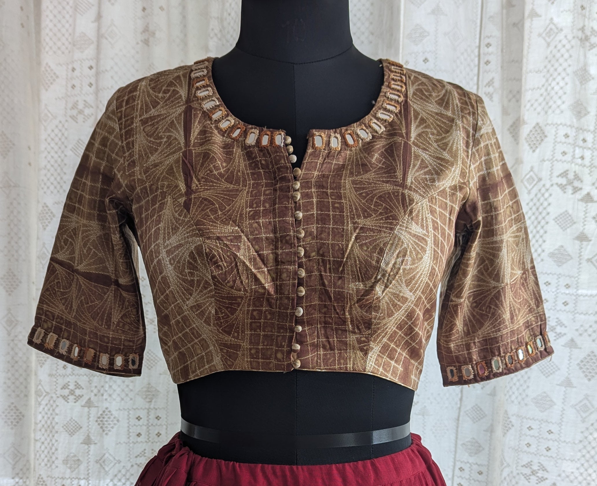 Bronze Brown Shibori with Kutch Mirror work