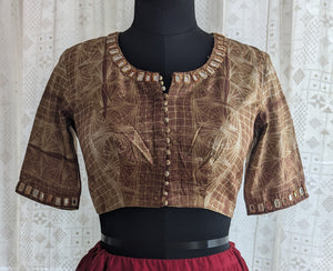 Bronze Brown Shibori with Kutch Mirror work
