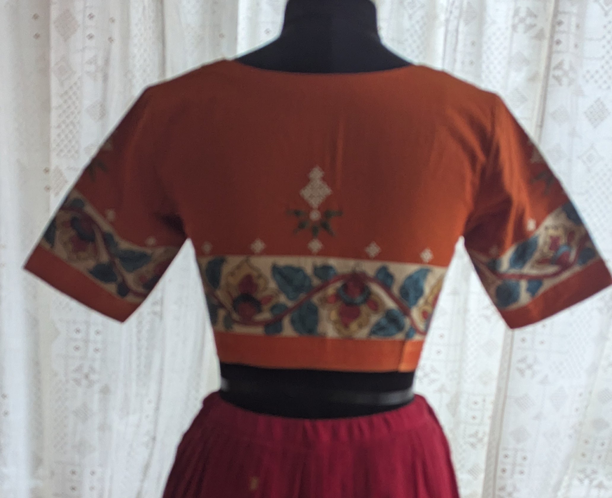 Rustic Floral Kalamkari with Kutch Embroidered Blouse