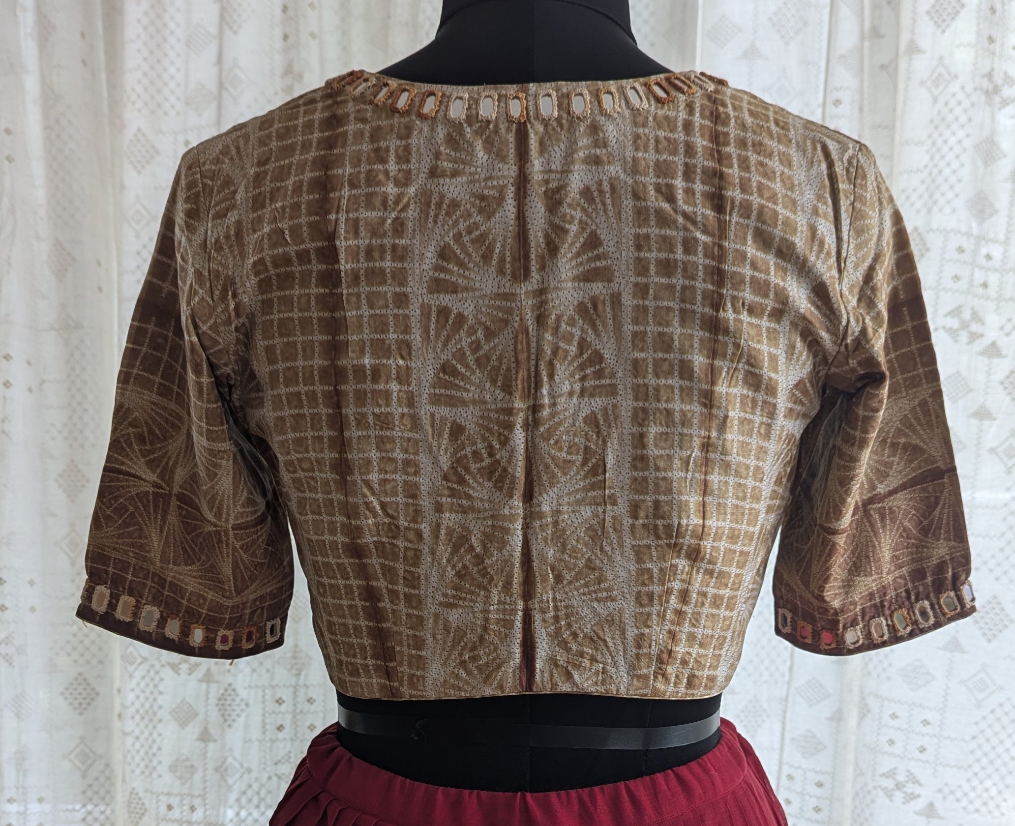 Bronze Brown Shibori with Kutch Mirror work