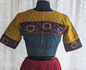 Antique Mustard Ikat with Kantha Embroidery Blouse
