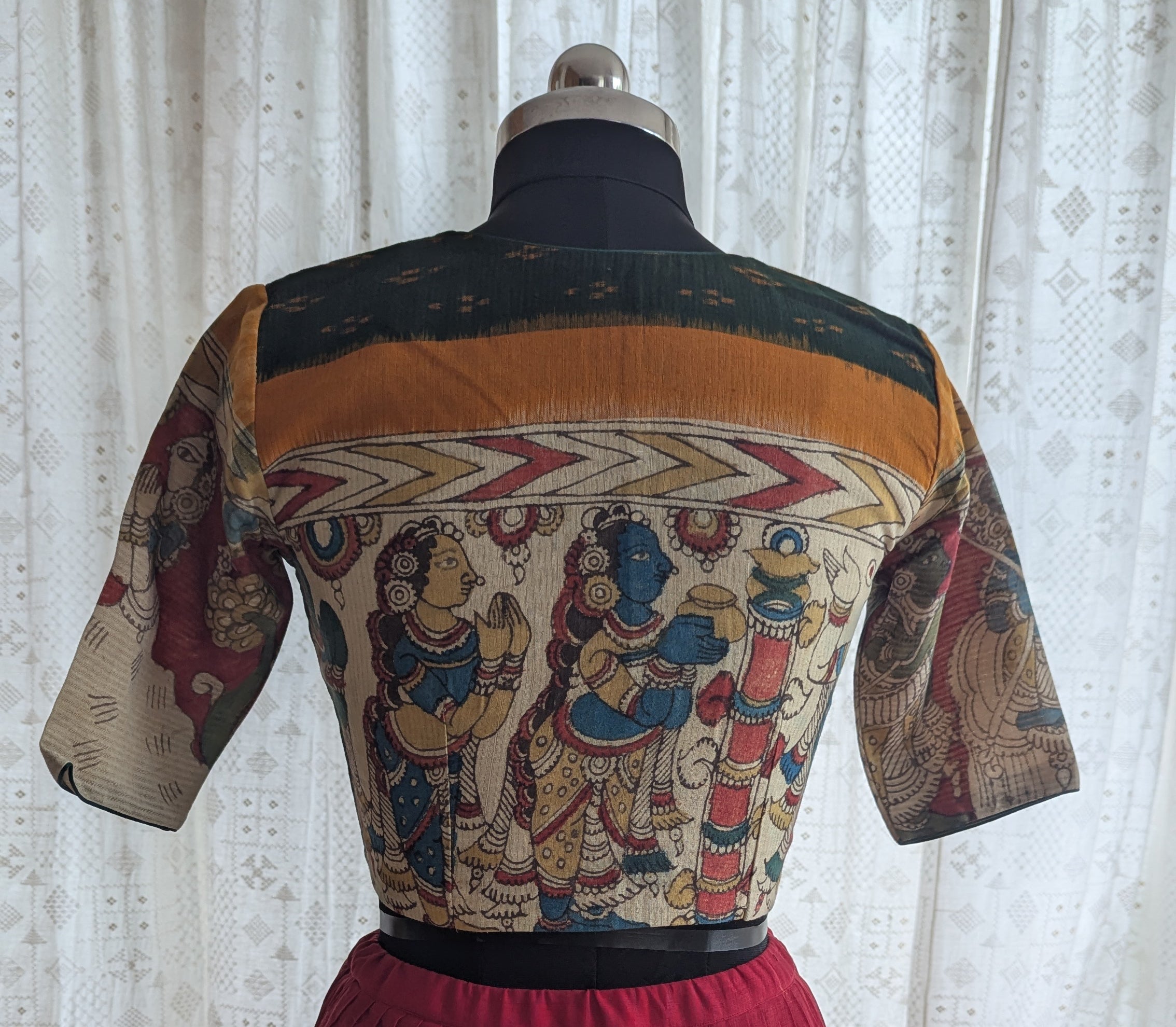 Olive Green, Mustard & Beige Ikat Blouse