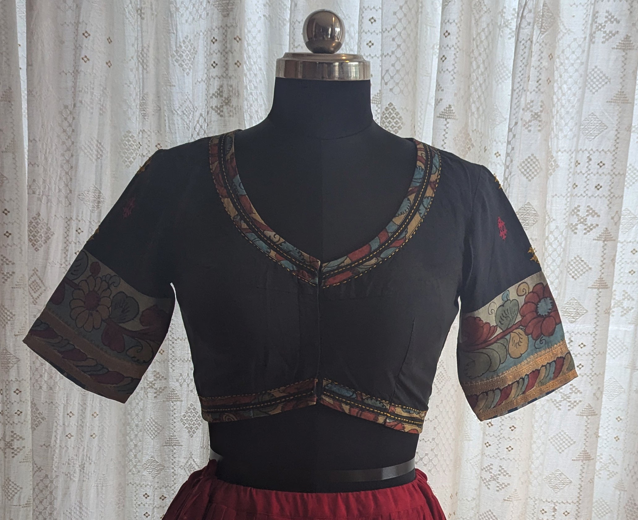 Sugandhi Kalamkari with Kutch Embroidered Blouse