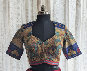 Neelkanthi Kalamkari with Kutch Embroidered Blouse