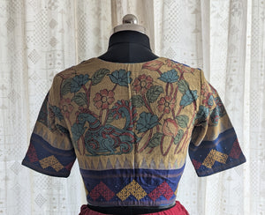 Neelkanthi Kalamkari with Kutch Embroidered Blouse