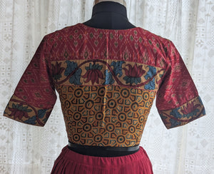 Burnt Saffron Ikat with Kantha Embroidery Blouse