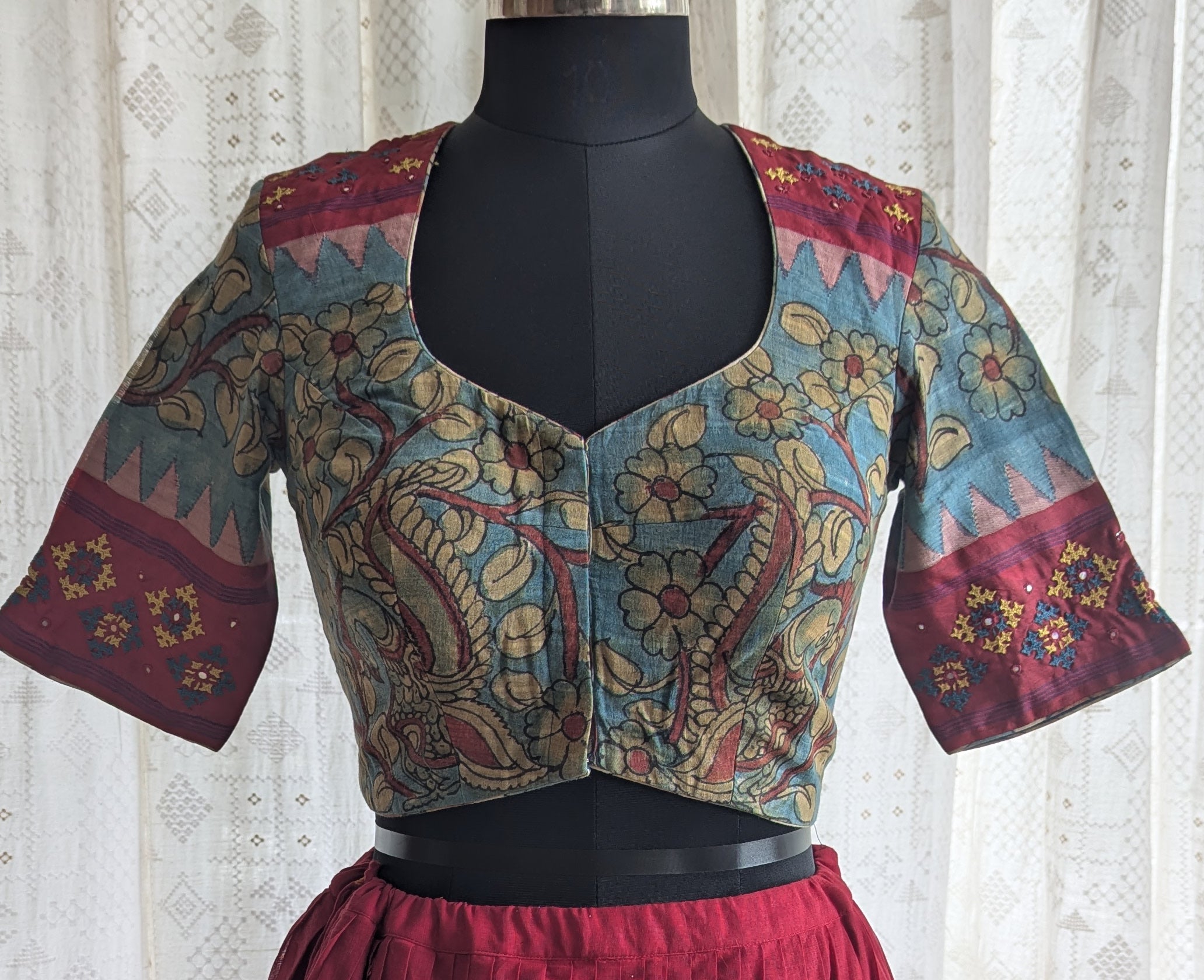 Tarangini Kalamkari with Kutch Embroidered Blouse