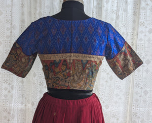 Blue Enigma Ikat with Kantha Embroidery Blouse
