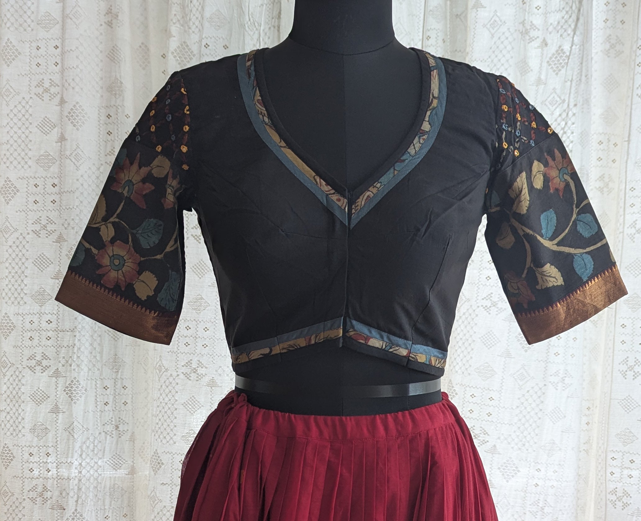 Inkstone Black Appliqué Kutch Embroidered Blouse
