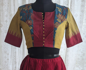 Maroon Mustard Teal Ikat Blouse