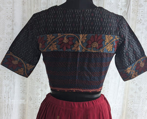 Deep Black Ikat with Kantha Embroidery Blouse