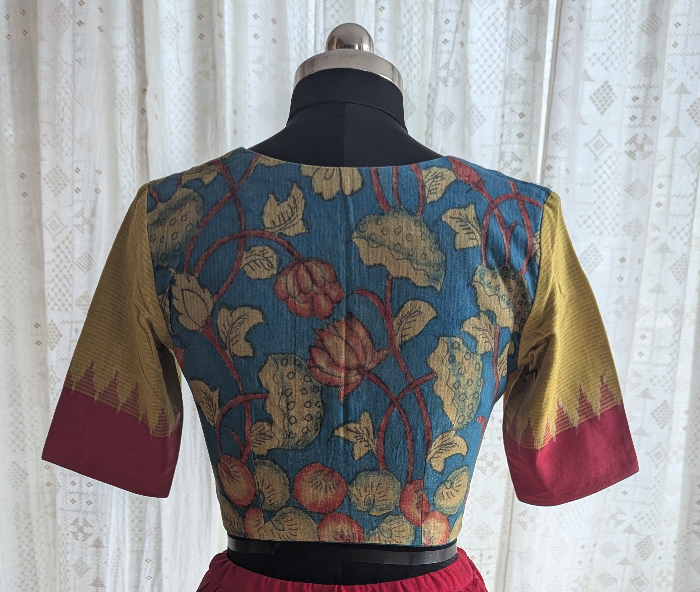 Maroon Mustard Teal Ikat Blouse