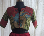 Load image into Gallery viewer, Rustic Green And Maroon Ikat Blouse
