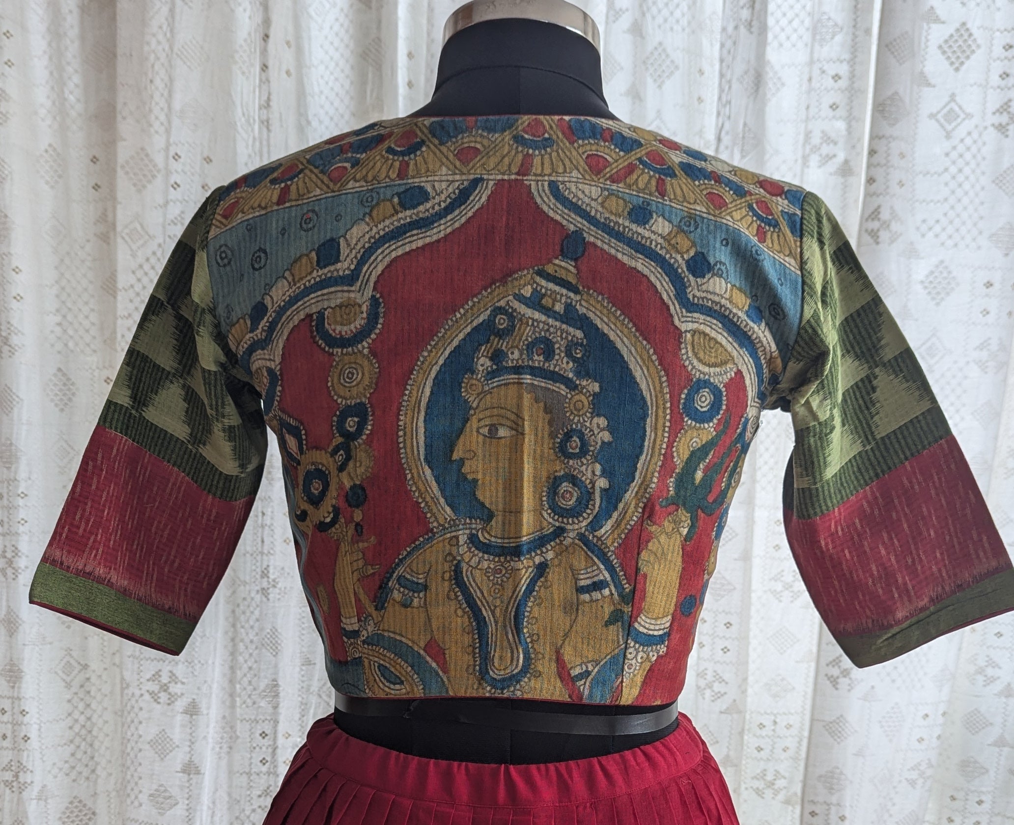 Rustic Green And Maroon Ikat Blouse