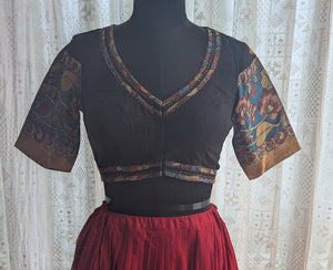 Pushpamayura Kalamkari with Kutch Embroidered Blouse