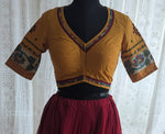 Load image into Gallery viewer, Saffron Blossom Kalamkari with Kutch Embroidered Blouse
