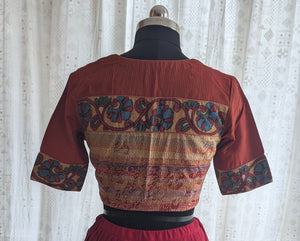 Deep Maroon Ikat with Kantha Embroidery Blouse