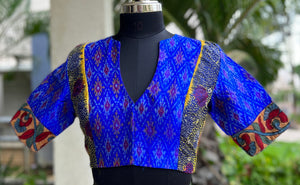 Silk blouse  kalamkari & kanta embroidery (BL-SL-IK-KE-0010)