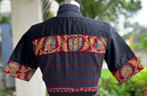 Silk blouse  kalamkari & kanta embroidery (BL-SL-IK-KE-0011)