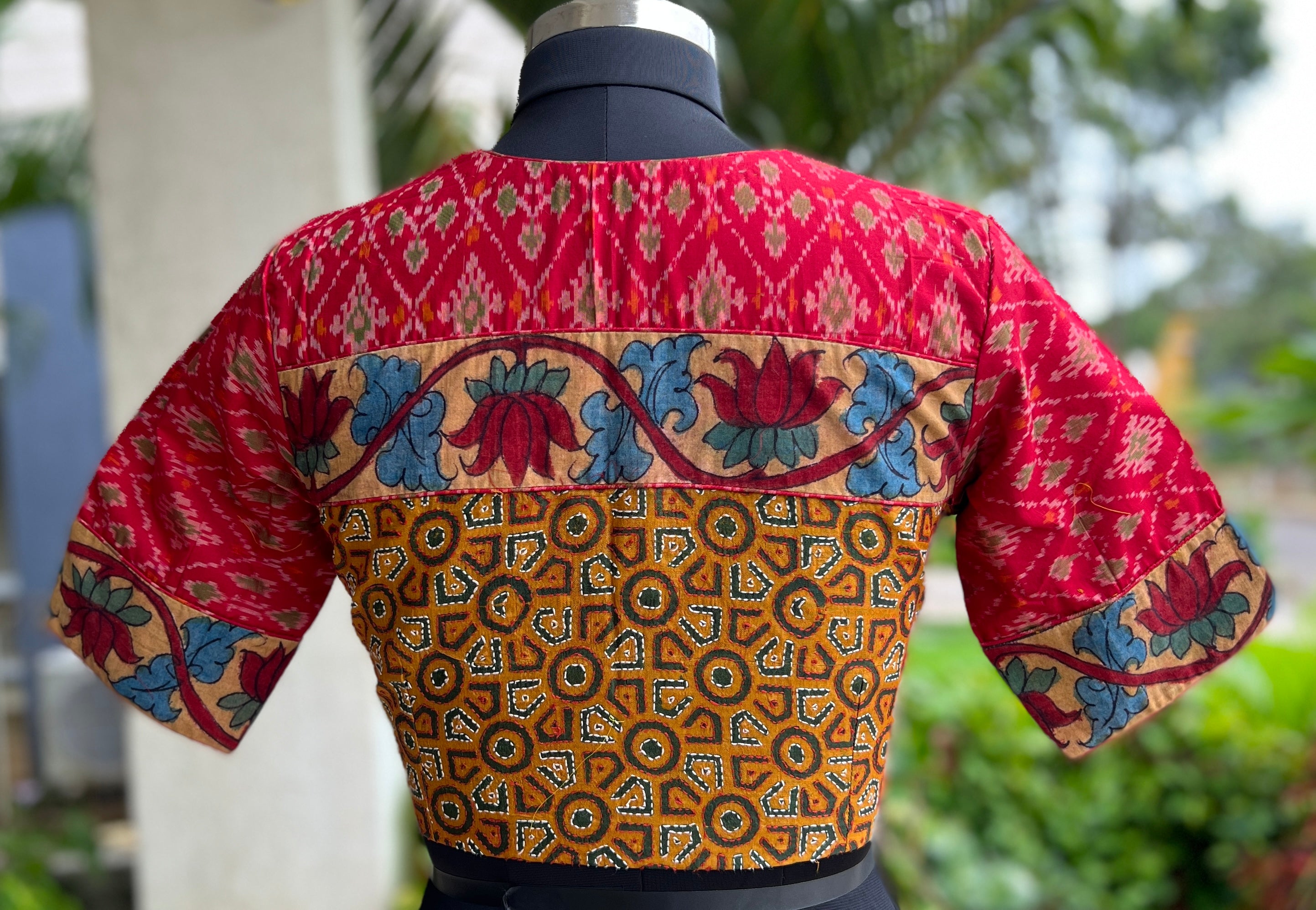 Silk blouse  kalamkari & kanta embroidery (BL-SL-IK-KE-0012)